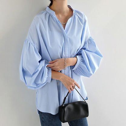 【トップス】春夏 個性派 立ち襟 ゆったり シルエット バルーンスリーブ シャツ·ブラウス
