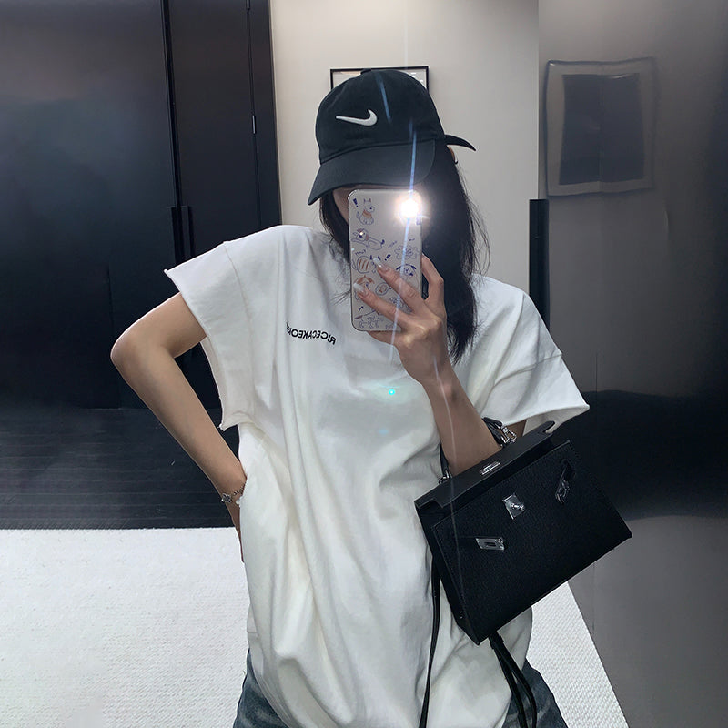 【トップス】ダメージ調プリントTシャツ オーバーサイズ 半袖 レディース ストリート【FCシリーズ】