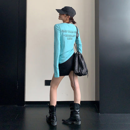 【トップス】ミニマルデザイン長袖Tシャツ レディース スリムシルエット 薄手 カットソー【FCシリーズ】