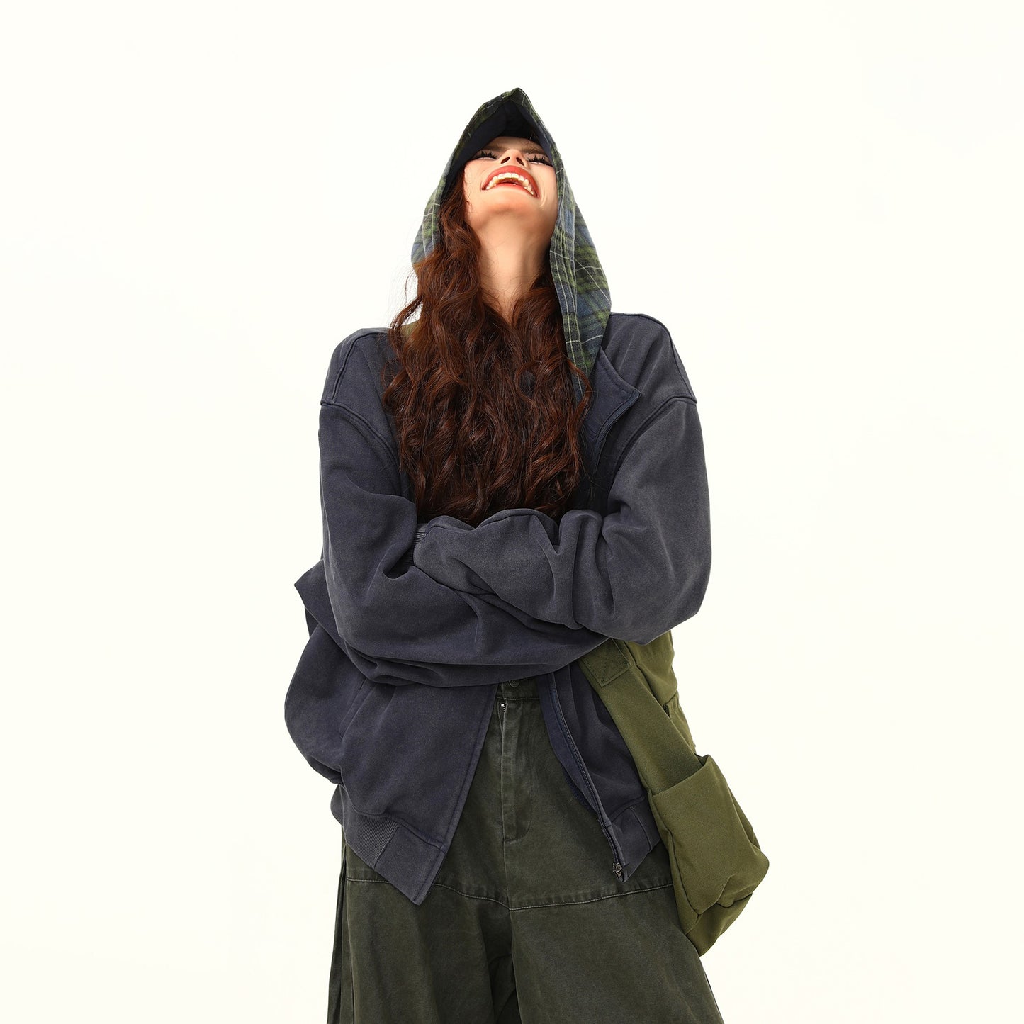 【アウター】ヴィンテージデザインチェック柄フーディ レディース ショートスウェットジャケット【FCシリーズ】