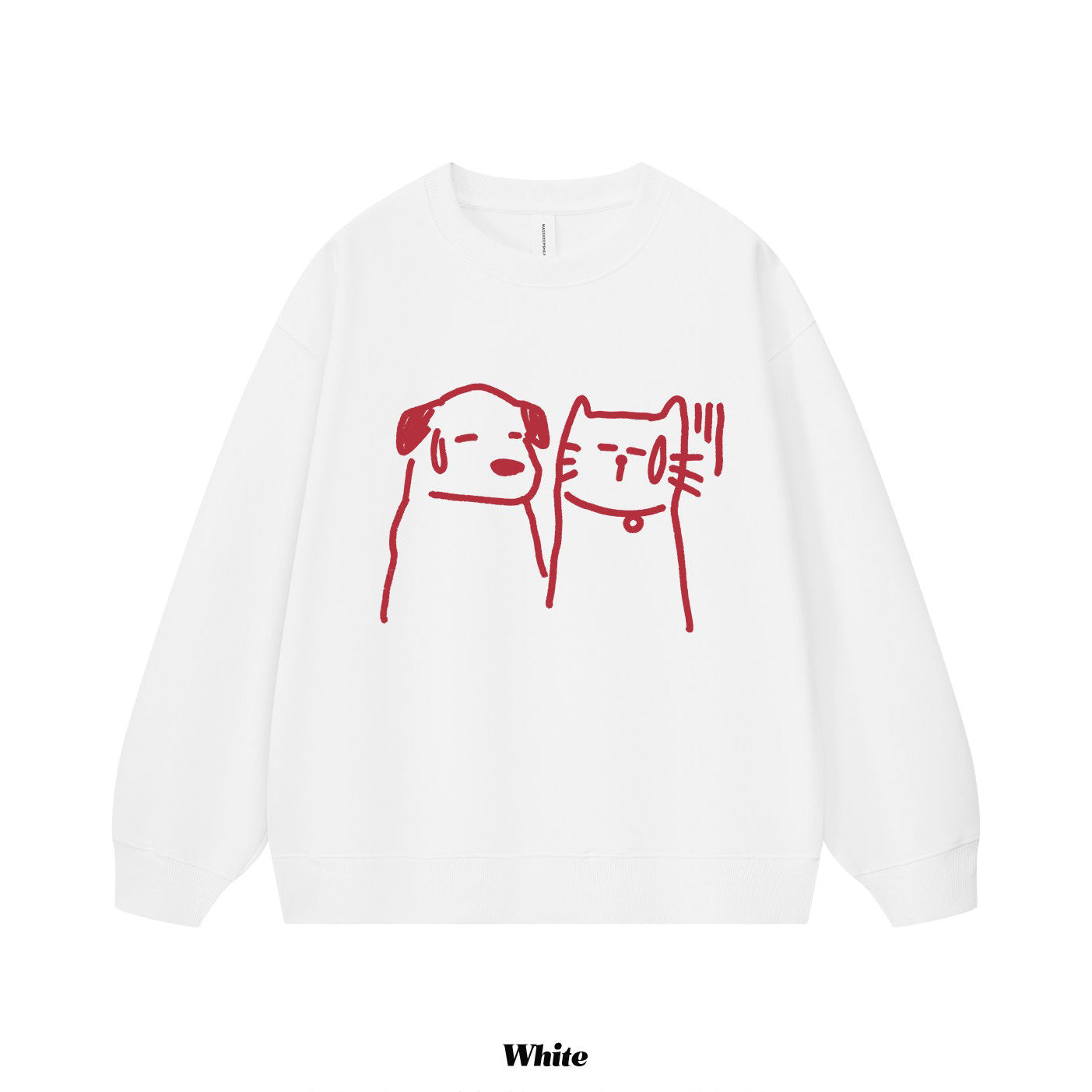 8カラー | S~3XL【トップス】ヒップホップ風 猫狗プリント 手描き クルーネック スウェット 厚手 ルーズ ユニセックス パーカー【FCシリーズ】