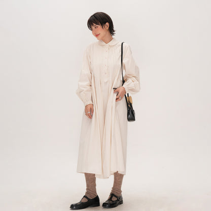 【ワンピース】かわいい 手作り タック プリーツ ハイウエスト ゆったり 日本風 長袖ワンピース【JZシリーズ】