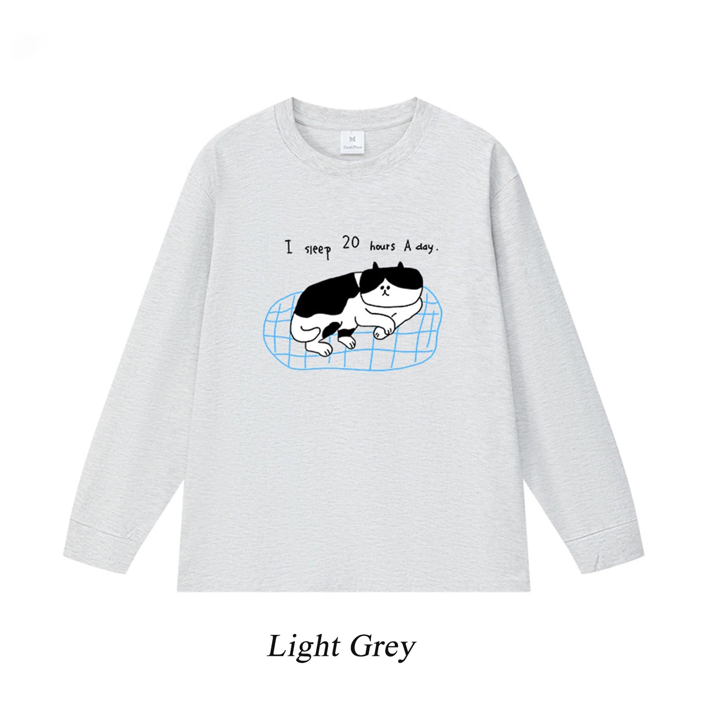 5カラー | S~3XL【トップス】猫のスリープタイム プリント 長袖Tシャツ コットン 秋 ゆったり トップス インナー【FCシリーズ】