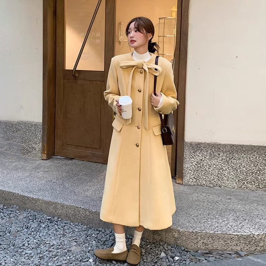 【アウター】リボン付き ウエストシェイプ 秋冬 シンプルで美しい デザイン コート【JZシリーズ】