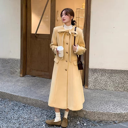 【アウター】リボン付き ウエストシェイプ 秋冬 シンプルで美しい デザイン コート【JZシリーズ】