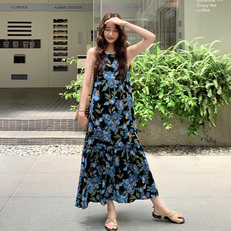 【ワンピース】フレンチリゾート風 花柄 ノースリーブワンピース 夏の気質コーデにぴったり【SHシリーズ】