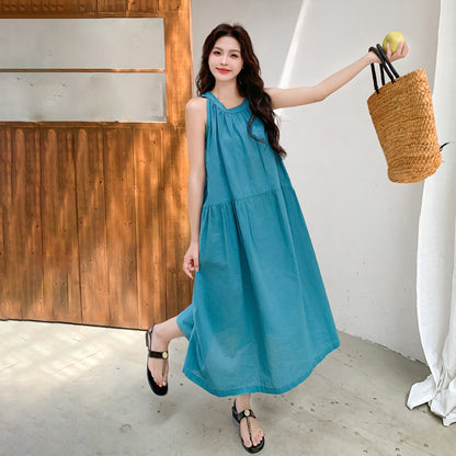 【ワンピース】夏新作 フレンチシック ゆったりシルエット デザイン性Aラインノースリーブワンピース 若見え効果