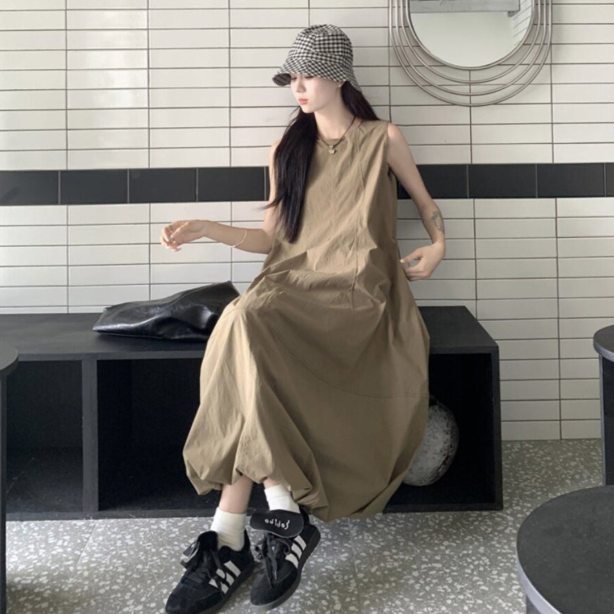 【ワンピース】ノースリーブ ワンピース レディース 2026夏 ハイウエスト ロング丈 ゆったり 着痩せ 大きいサイズ フェミニン【JZシリーズ】