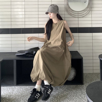 【ワンピース】ノースリーブ ワンピース レディース 2026夏 ハイウエスト ロング丈 ゆったり 着痩せ 大きいサイズ フェミニン【JZシリーズ】