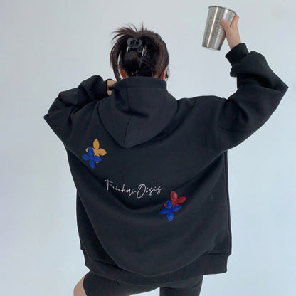 【トップス】💖カップルでも着られる！ワイドフーディ 裏起毛 重工パッチ＆刺繍 レディース 冬新作【FCシリーズ】