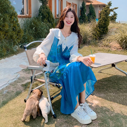 【ワンピース】スイート 花柄 チェック 切り替え 長袖ワンピース レディース 春秋 細見え 可愛い マーメイドワンピース【シリーズ】