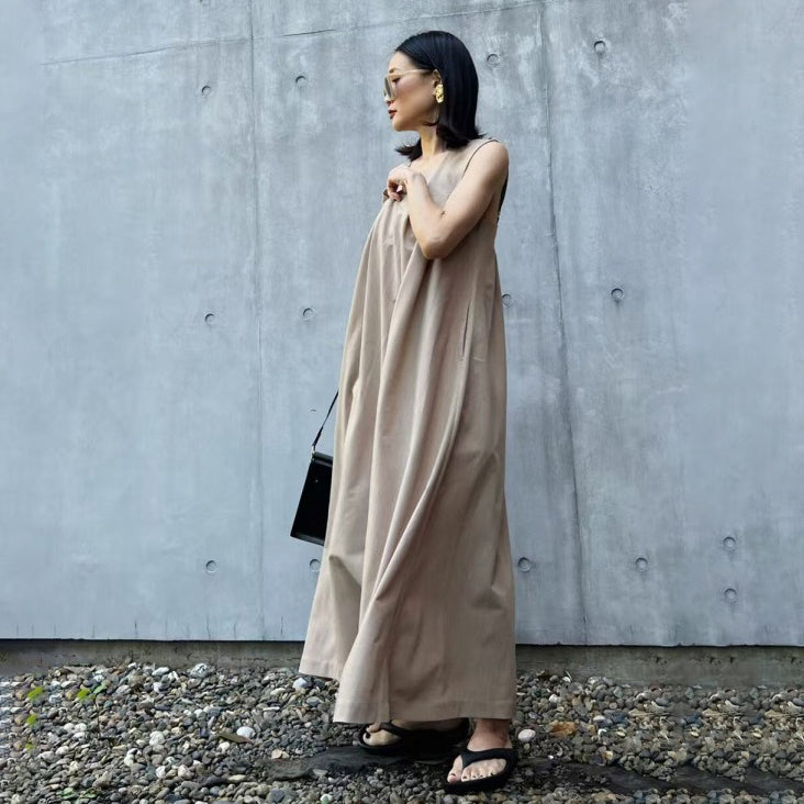 60%OFF【ワンピース】夏新作 ノースリーブ タンクワンピース レディース ゆったり 大きいサイズ ロング丈 ギャザー入り ポケット付き カジュアル【JZシリーズ】