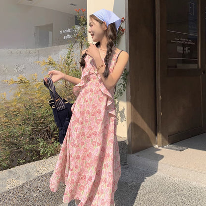 【ワンピース】夏 ゆったりデザイン シェイプアップ フリル フラワーキャミソールワンピース【SHシリーズ】