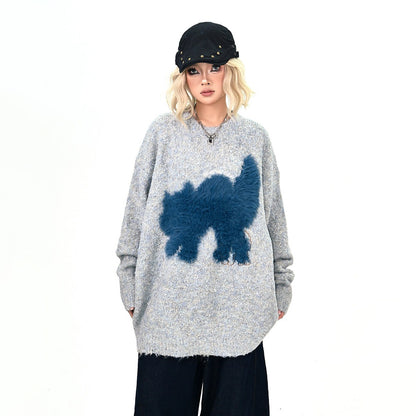 【トップス】もこもこ猫 クルーネックニット レディース ゆったりBF風 セーター【FCシリーズ】