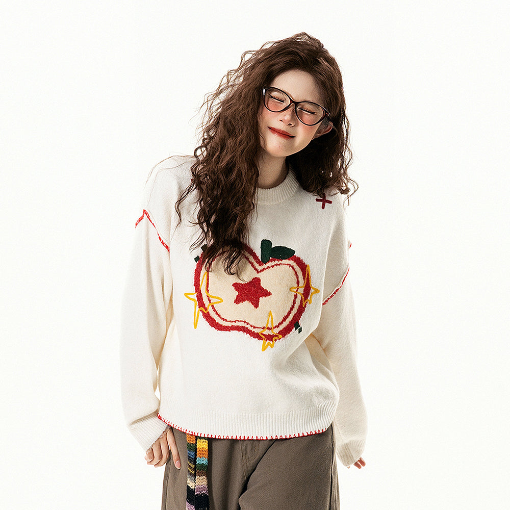 【トップス】 アメリカンレトロ アップルジャガード クルーネック ニット【FCシリーズ】