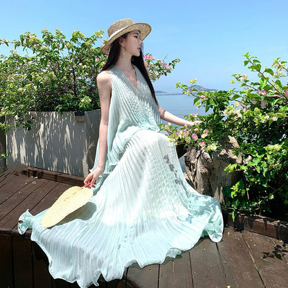 【ワンピース】リゾート 海辺コーデ ミントグリーン ノースリーブ ワンピース レディース 夏新作 ビーチ バカンス ロング丈【SHシリーズ】