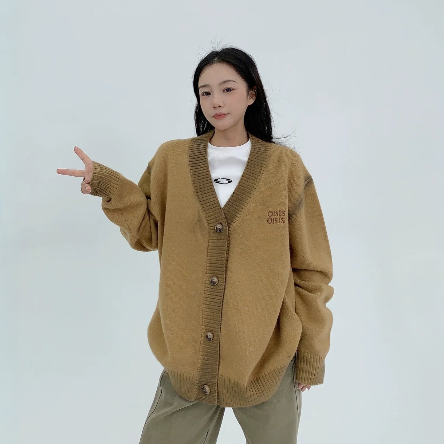 【アウター】春 秋 冬 ヴィンテージ加工 レトロ Vネック ニット ジャケット 【FCシリーズ】