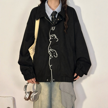 【🐶木登りわんちゃん】【アウター】 刺繍 ワッフル生地 男女兼用 長袖 ジャケット【FCシリーズ】