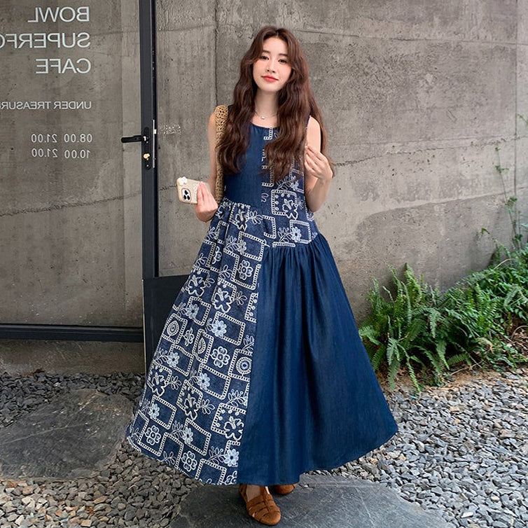 【ワンピース】フレンチ風 配色 小花柄 ノースリーブ タンク ワンピース レディース 夏 体型カバー おしゃれ ワンピース【SHシリーズ】