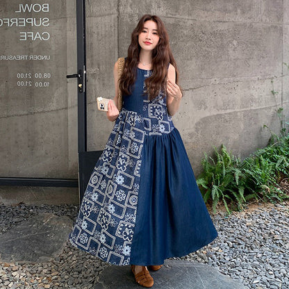 【ワンピース】フレンチ風 配色 小花柄 ノースリーブ タンク ワンピース レディース 夏 体型カバー おしゃれ ワンピース【SHシリーズ】