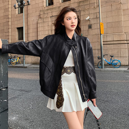 【アウター】上質感 トレンド 春秋  レトロ  PU ショートジャケット【JZシリーズ】