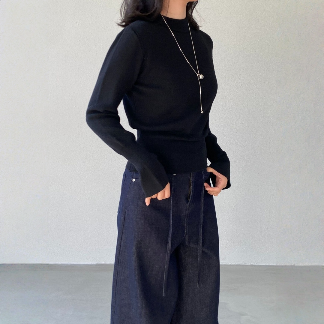 【トップス】ハイネック 春 秋 冬 ウエストマーク 着痩せ効果 ニット セーター 【JZシリーズ】