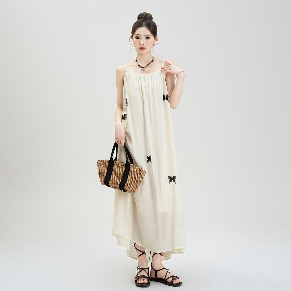 【ワンピース】夏新作 ゆったりシルエット ノースリーブキャミワンピース バカンス風【SHシリーズ】