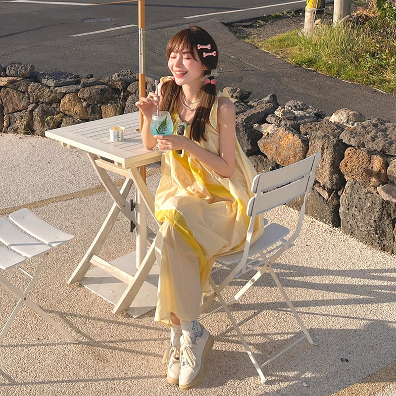 【ワンピース】配色キャミワンピース レディース リゾート風 ゆったり ロング丈 ビーチドレス 夏ワンピース【SHシリーズ】