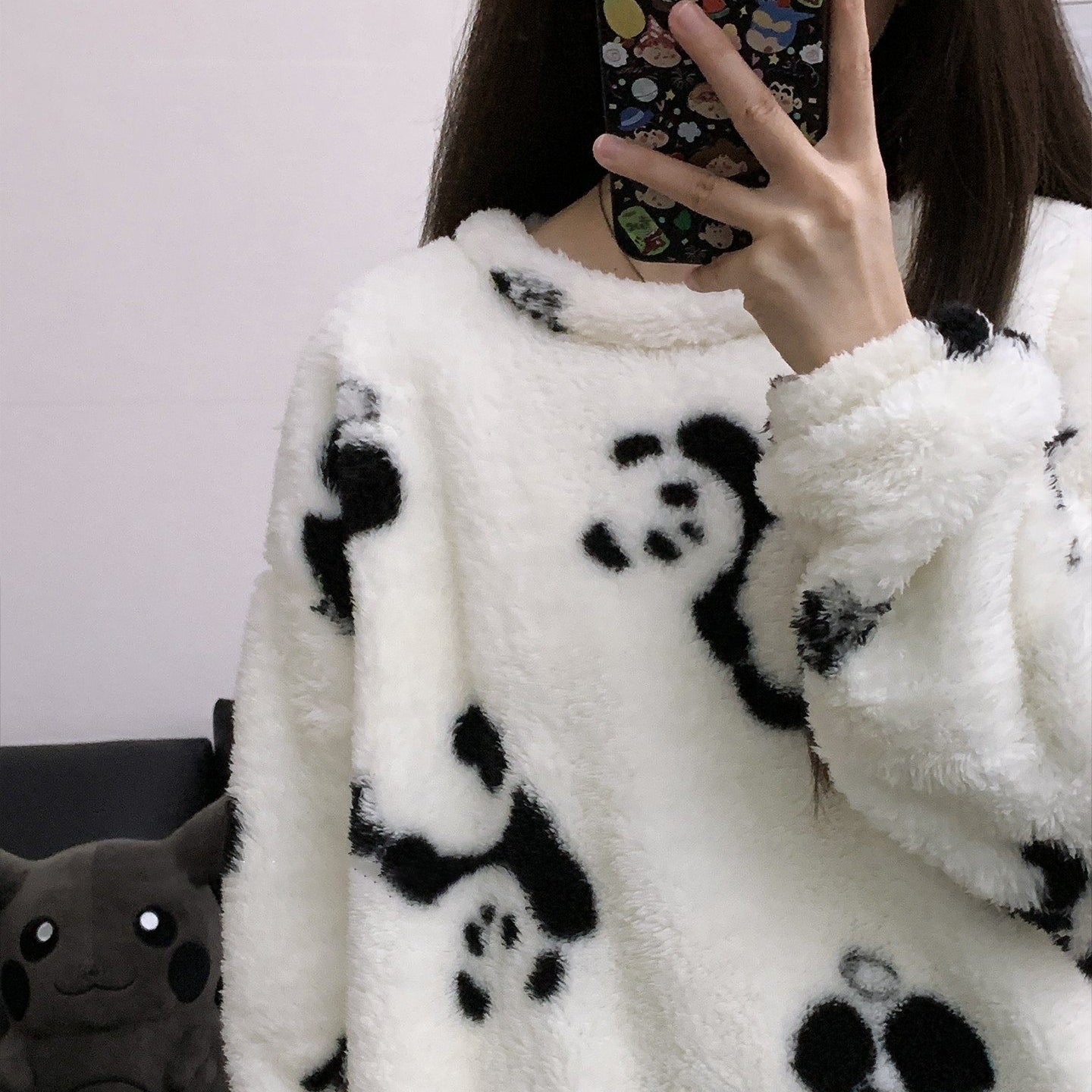 【インナー】パンダ柄 コーラルフリース ペア対応 厚手 保温 フランネル ルームウェア レディース/メンズ