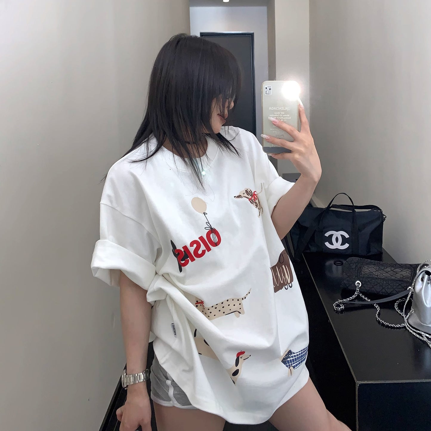 【トップス】【10～15日内発送】夏新作 個性派デザイン 綿100％ おしゃれ犬プリント 半袖Tシャツ【FCシリーズ】