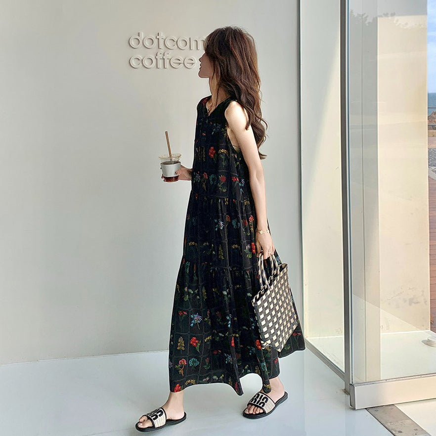 【ワンピース】刺繍プリント ビーチ ノースリーブタンクワンピース【SHシリーズ】