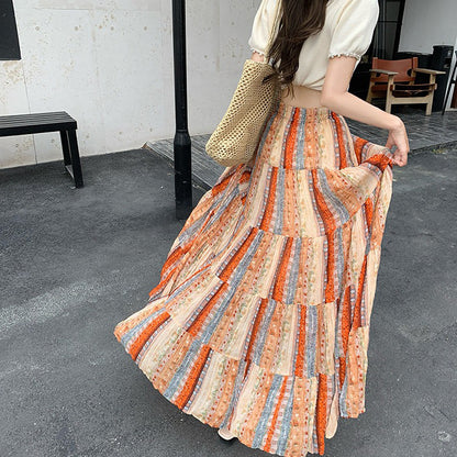 【ボトムス】シフォン花柄ロングスカート レディース 夏 ドレープ感 ティアードデザイン Aラインスカート 着痩せ【SHシリーズ】