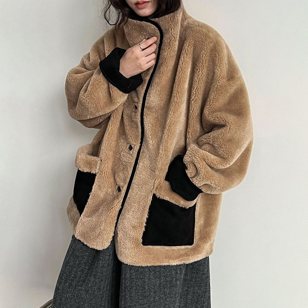 【アウター】レトロ感×バイカラー♡ボアジャケット 冬新作 レディース あったか【JZシリーズ】