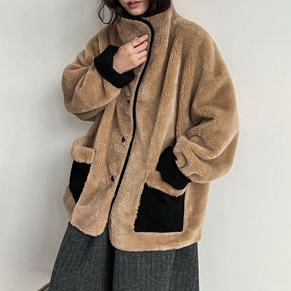 【アウター】レトロ感×バイカラー♡ボアジャケット 冬新作 レディース あったか【JZシリーズ】