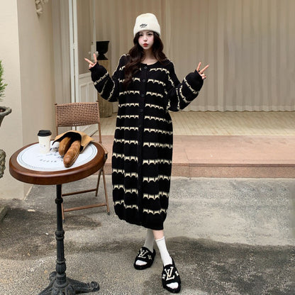 【ワンピース】ゆったりストライプニットロングワンピース レディース 冬新作 大きいサイズ ルーズシルエット こなれ感【JZシリーズ】