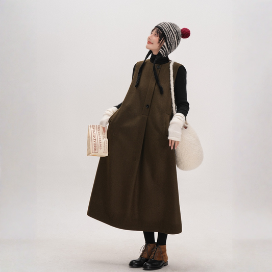 【ワンピース】レトロ風 ウール調 春 秋 冬 ベスト ワンピース 【JZシリーズ】