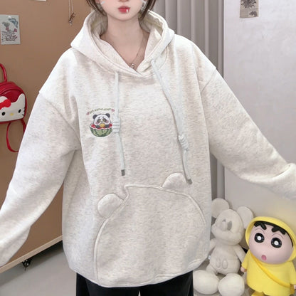 【トップス】韓国風 ゆるシルエット 🐼パンダ刺繍 裏起毛 パーカー レディース 秋冬【FCシリーズ】