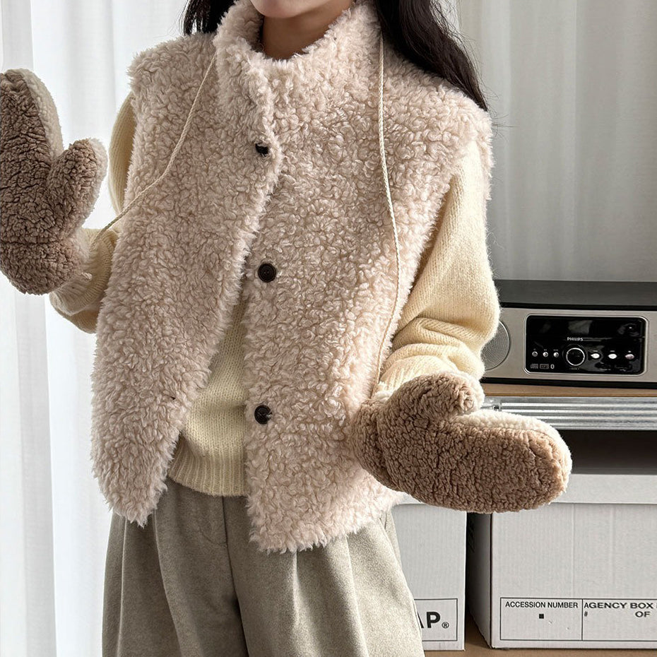 【トップス】秋冬 ノースリーブベスト レディース 秋冬 ウール×スエード フェイクファーベスト【JZシリーズ】