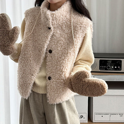 【トップス】秋冬 ノースリーブベスト レディース 秋冬 ウール×スエード フェイクファーベスト【JZシリーズ】