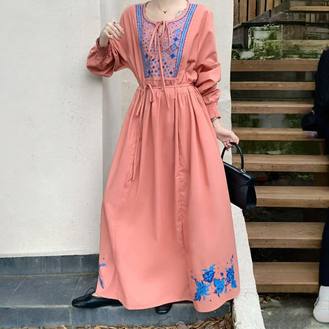 【ワンピース】春 秋 刺繍 ルーズ エレガント 花柄 長袖 ワンピース 【SHシリーズ】