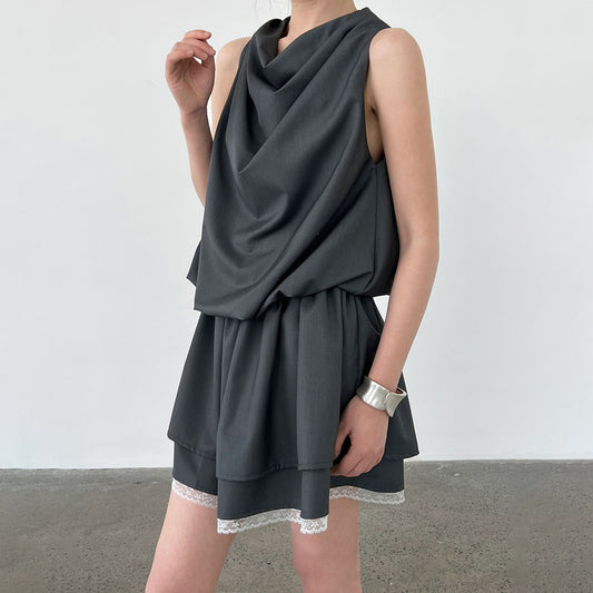 【ワンピース】韓国風 レイヤード 夏 涼しげ Aライン ノースリーブ ショート丈 ワンピース【JZシリーズ】