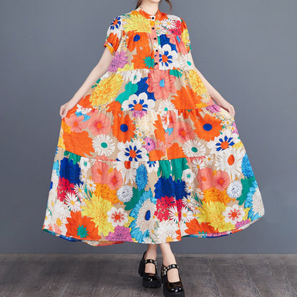 期間限定⭐60%OFF【ワンピース】レディース 大きいサイズ ワンピース 花柄 ティアード 2026夏 半袖 Aライン 膝下丈 総柄 プリント プルオーバー ゆるシルエット 30代 40代 50代【SHシリーズ】