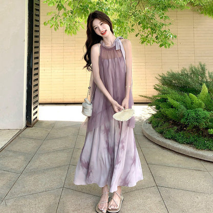 【ワンピース】フレンチ温柔感 フェイクツーインワンピース ノースリーブドレス【SHシリーズ】