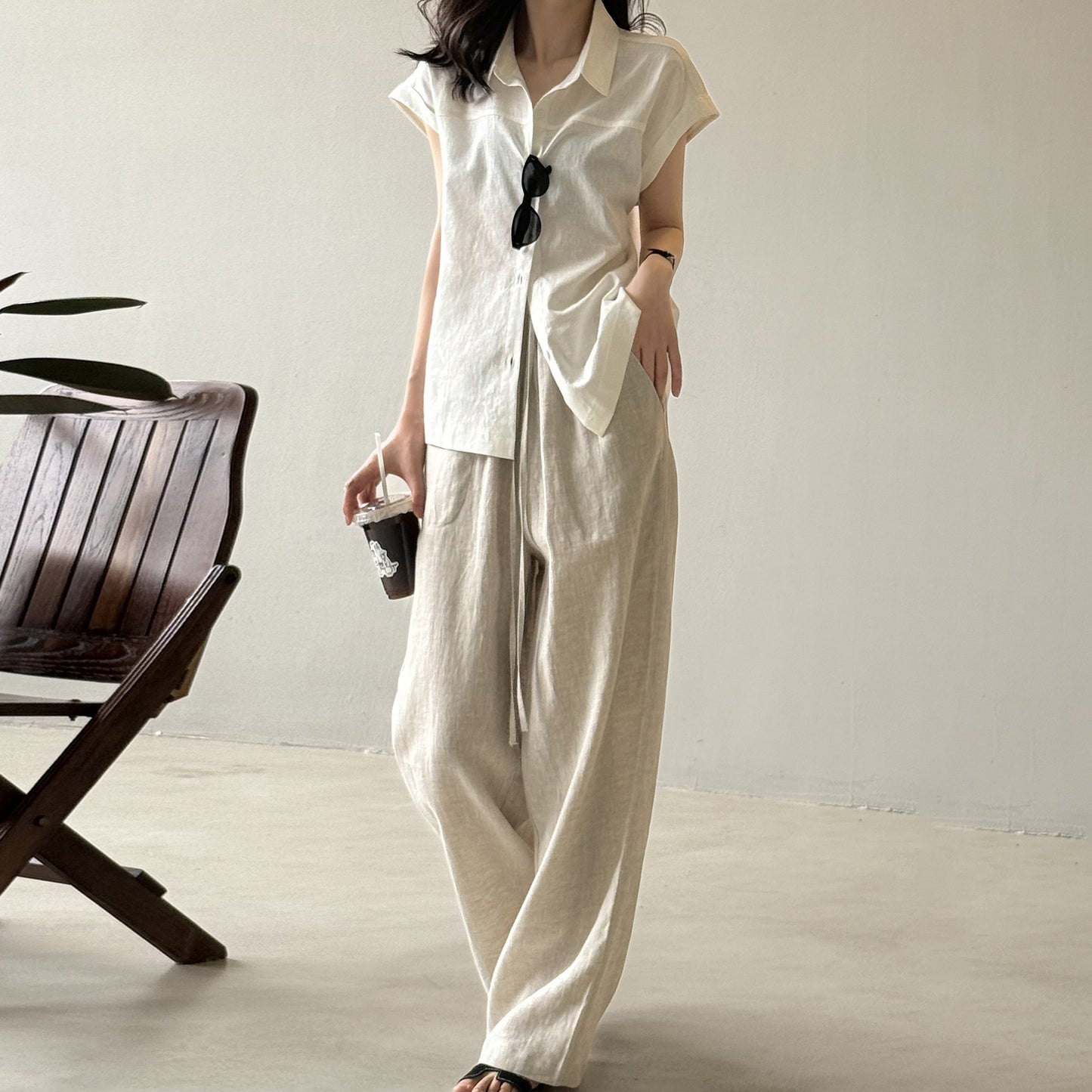 4color【トップス】リネン100% 韓国風 夏新作 無地 ゆったり 細見え シャツ【JZシリーズ】