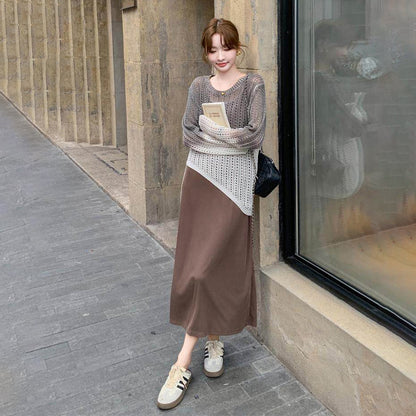 2点セット！【セットアップ】グラデーションニットカーディガンセット ワンピース レディース 韓国風 雰囲気抜群 絶美でユニーク【JZシリーズ】