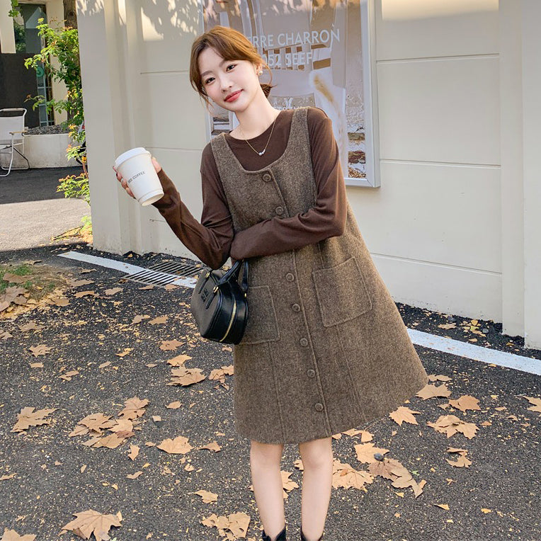 2点セット！【セットアップ】メラード ノースリーブ ウールワンピース レディース 秋冬新作 高級感 インナーワンピース【JZシリーズ】