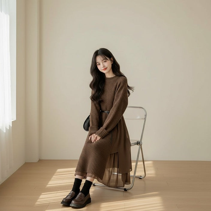【ワンピース】春 秋 冬 ニット ワンピース + スカート 2点セット 【JZシリーズ】