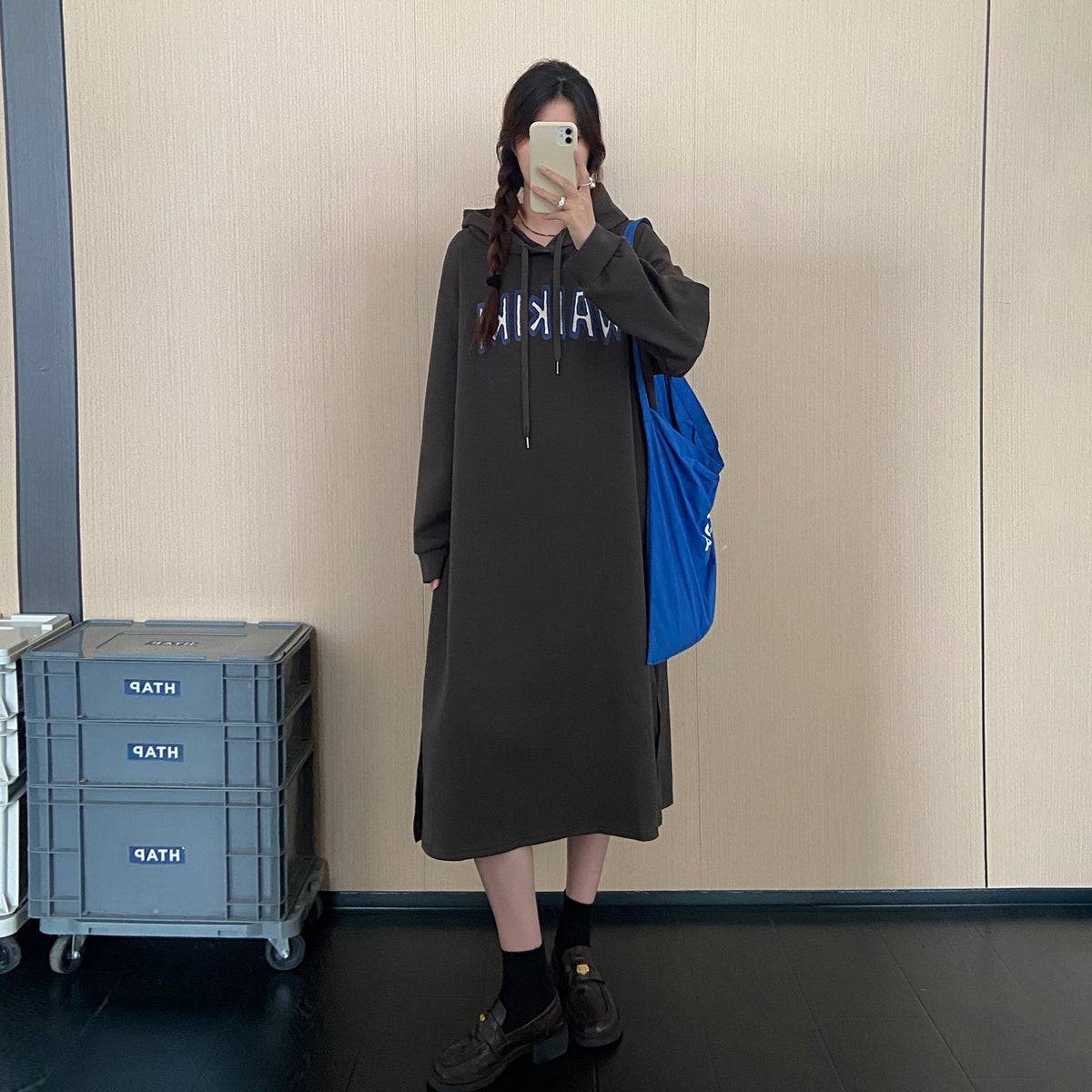 【ワンピース】ロゴプリントフード付きスウェットワンピース レディース 秋新作 大きいサイズ ゆったり 体型カバー【JZシリーズ】