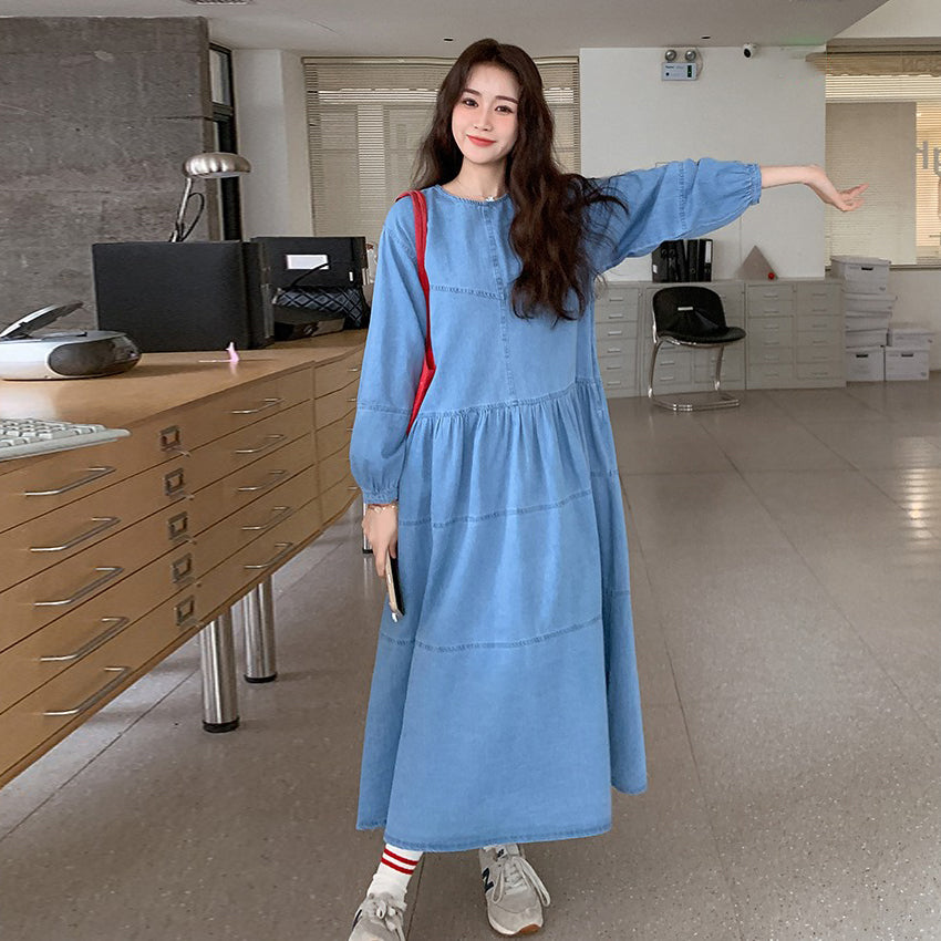 【ワンピース】デニムロング 長袖ワンピース 春秋 2025新作 レトロカジュアル 細見え 優しげフェミニン ドーパミンスタイル【JZシリーズ】