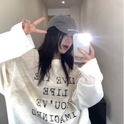 【トップス】秋冬 アメリカン 高級感 レディース ゆったり レトロ 長袖 Tシャツ【FCシリーズ】